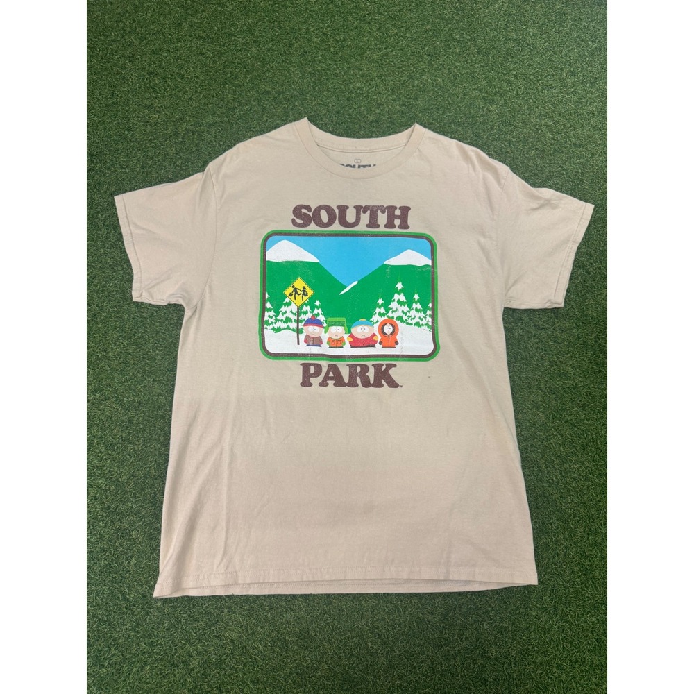 South Park Graphic T-Shirt Mens Large Tan Stan Kyle Cartman Kenny Comedy Central
